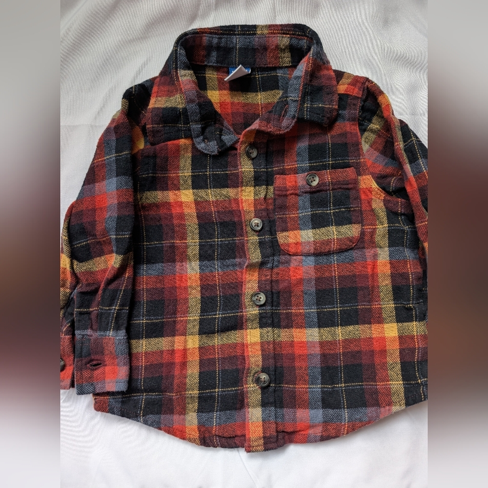 Old Navy Kids Plaid Button-Down Shirt - Red, Yellow, Black, sz 18-24m